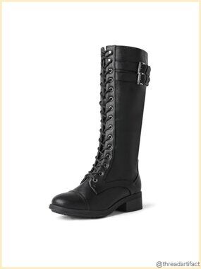 Women's Knee High Riding Combat Boots Faux Fur Lined Zip Up